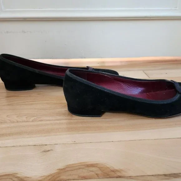 Prada - Black Suede Round-Toe Flats - Picture 4 of 8